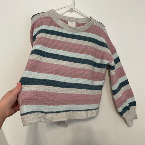 PINQUE STITCH FIX STITCHFIX Gray Mauve Pink Blue Striped Cropped Crop Sweater M - Picture 8 of 15
